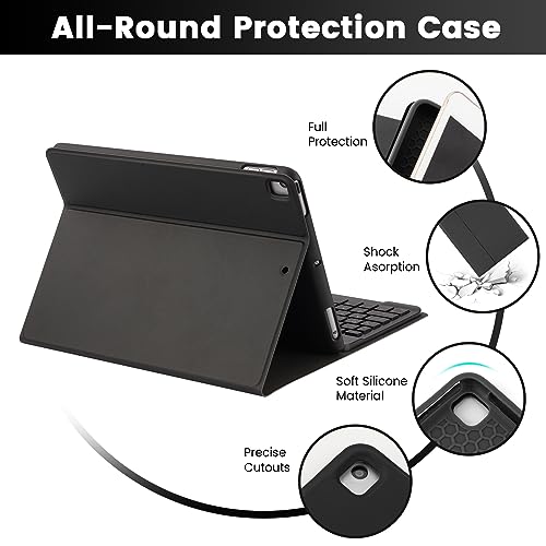 Image of SOPPY 7-Color Keyboard Case for iPad 9th Gen 2021, 8th Gen 2020, 7th Gen 2019 10.2 inch, Air 3 & Pro 10.5 inch, Detachable Wireless Keyboard with Backlight, Slim Protective Cover, Rechargeable, Black