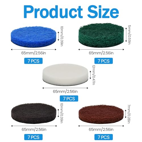 FuxFuis 35 Stück Reinigungsbürste Aufsätze für Bosch, Reinigungsbürste Pad Universal Bürste Pad Ersetzbar Scheuer-Pad Hochleistungspad 5 Arten Farbe Küchenpad Reinigung Pads für Küche Garten