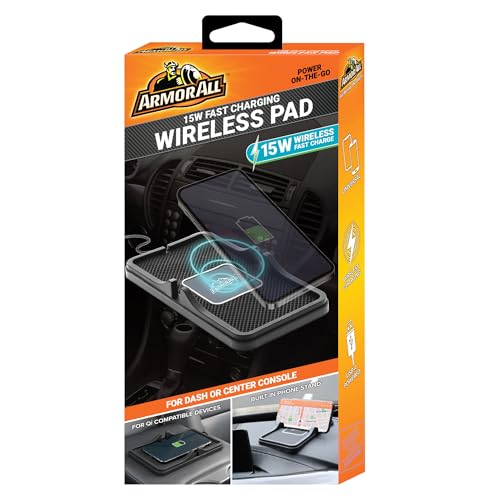 Armor All 15W Fast Wireless Charging Pad - Qi-Compatible, Universal Smartphone Stand (USB-A Powered)