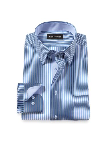 Paul Fredrick Men's Tailored Fit Comfort Stretch Non-Iron Stripe Dress Shirt