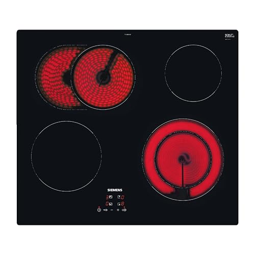 Siemens ET61RBNA1E, iQ300, Elektro-Kochfeld 60 cm, autark, Rahmenlos aufliegend, Made in Germany, touchControl, Zuschaltbare Bräterzone, Zweikreis-Kochzone 21 cm, Sicherheitsabschaltung, Schwarz