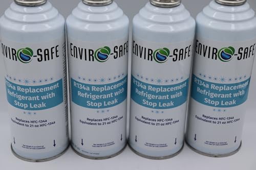 R134a Replacement with Stop Leak, 4 Cans Total with Piercing Valve for AC Recharging