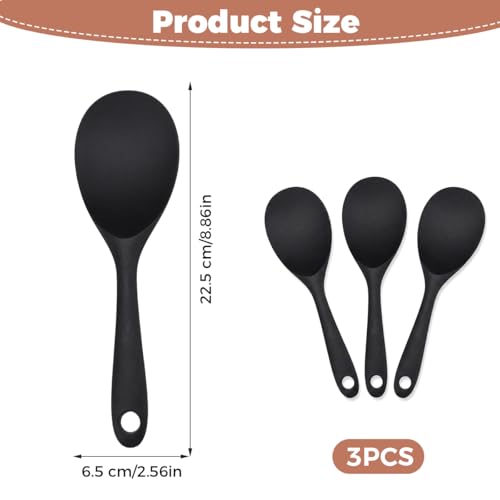 Lot de 3 Cuillère à Riz en Silicone, 22,5 × 6,5 cm Cuillère à Riz Antiadhésive, Cuillère de Cuisine, Cuillère De Service en Silicone, pour le Riz, la Purée de Pommes de Terre, Remuer, Mélanger, Noir – vue 2