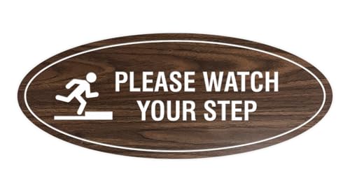 Panneau Watch Your Step noyer signalisation escalier