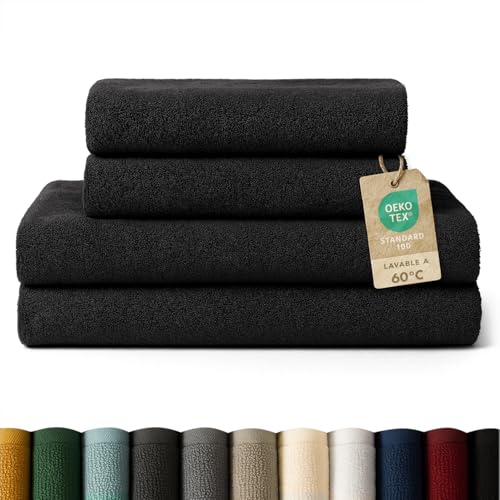 Blumtal Juego de 2 Toallas de Baño (70x140cm) + 2 Toallas de Manos (50x100cm) - Juego de Toallas Suaves y Absorebentes, 100% algodón, Certificado Oeko-Tex 100, Negro
