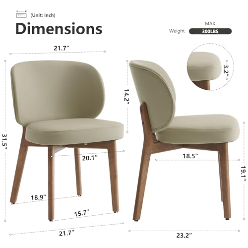 Image of YOUNIKE Single Dining Chair Modern Kitchen Dining Room Chair Khaki | Faux Leather Upholstered Armless Side Accent Chair with Back 20.1 inch Wide Padded Seat Wooden Legs for Living Room Bedroom