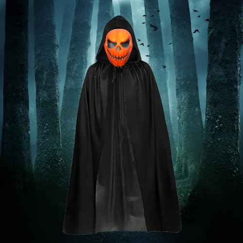 Kit Mascara Abobora E Capa Fantasia Adulto Halloween Capuz