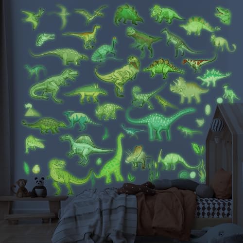 4 láminas de vinilos de dinosaurios que brillan en la oscuridad miniatura 1