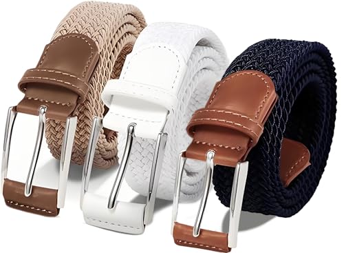 LAURA FAIRY Casual Stretch Belts for Men, Adjustable Braided Mens Elastic Belt, Ideal Gifts for Golf, Dress, Work