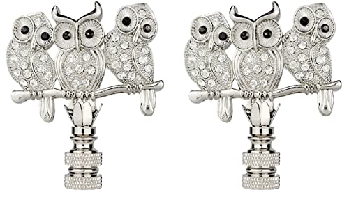 Image of Royal Designs, Inc. 3D Two-Sided Rhinestone Owl Trio Lamp Finial, F-5104-CH-2, Chrome, Pack of 2