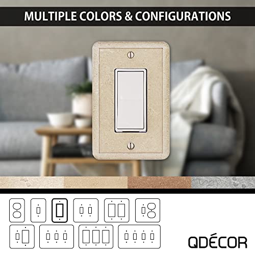 Questech Décor Single Rocker Light Switch Cover, 1-Gang Electrical Wall Plate, Single Switch Decorator Standard Size GFCI Receptacle Cover, Decorative Wall Plate Tumbled Texture, Travertine - Thumbnail 6