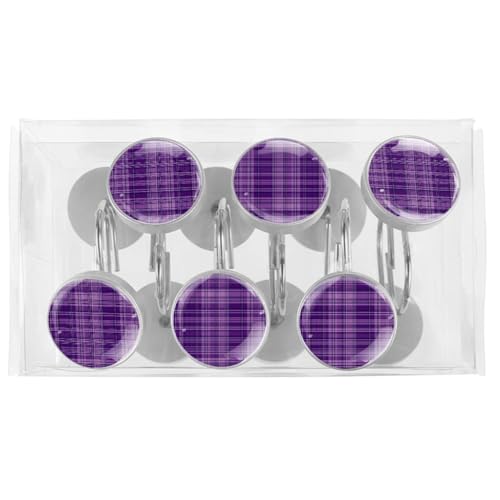 Ganchos para cortina de ducha de cristal retro morados para baño y salón, 12 ud 6