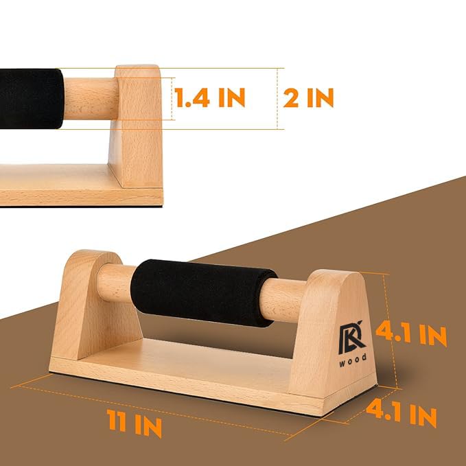 Image of Wood Push Up Bars with Full Non-Slip Baseplate 8mm Comfortable Rubber Grip Push Up Stand for Men and Women Sturdy Pushup Stands for Home Gym Fitness Body Building Muscle Training Workout