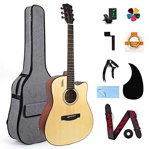 KEPOHK Guitare acoustique épicéa pleine taille 41 pouces pour étudiant et débutant avec sac de transport Tuner sangle… - Les Beatles, Paul McCartney, John Lennon, RIngo Starr, George Harrison KEPOHK Guitare acoustique épicéa pleine taille 41 pouces pour étudiant et débutant avec sac de transport Tuner sangle…