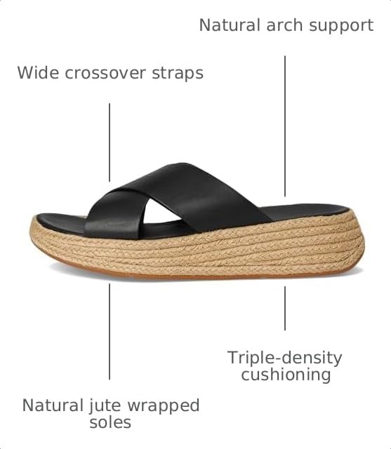Image of FitFlop womens F-mode Espadrille Leather Flatform Cross Slides