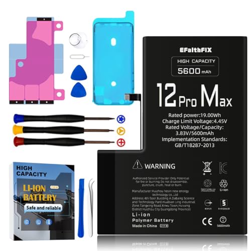 EFAITHFIX 5600mAh Upgraded Replacement Battery Compatible with iPhone 12 PRO MAX High Capacity New 0 Cycle A+ Battery Replacement for iPhone Model A2342 A2410 A2412 A2411 with Complete Repair Tool Kit