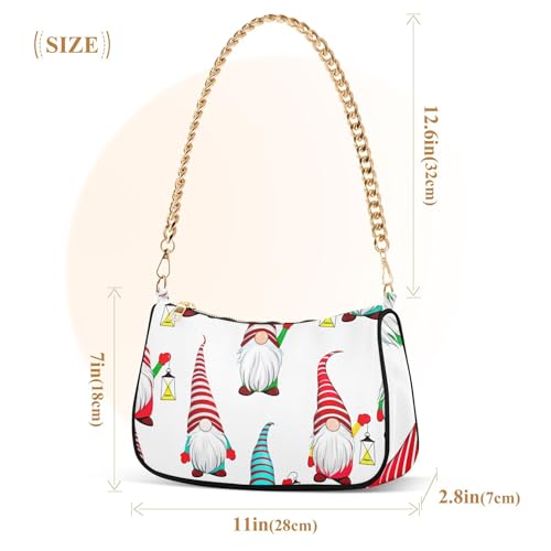 Zipper Party Dressy Purse Hobo Cute Christmas Gnomes White Handbag Medium Women Aesthetic Shoulder Bag with Chain Strap3