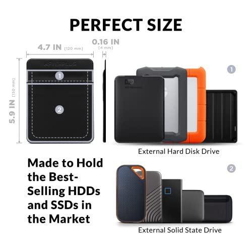 [2 Pockets] Afterplug External Hard Drive Travel Pouch For Laptop, Reusable Stick On Holder For Wireless Mouse/Earphones/Portable External Hdd/Ssd—Seagate, Wd, Lacie, Sandisk - Black #TOP1
