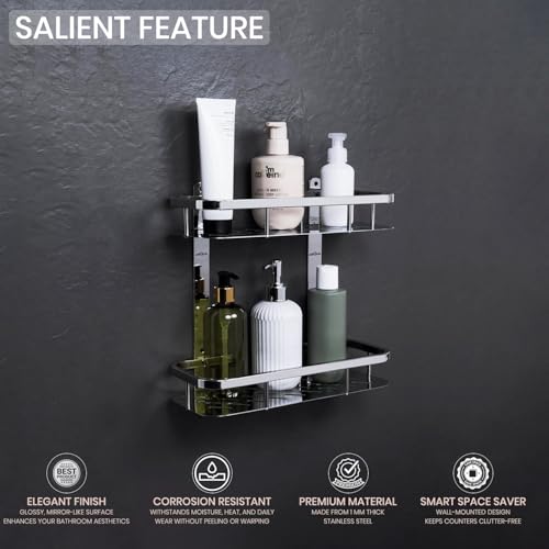 Image of ARQUIN Bathroom Shelf 5x12 Inch Double Layer Shelf for Wall Bathroom | Bathroom Organiser Shelf | Bathroom Accessories Set | Storage Racks & Shelves for Kitchen | Storage Organiser for Kitchen