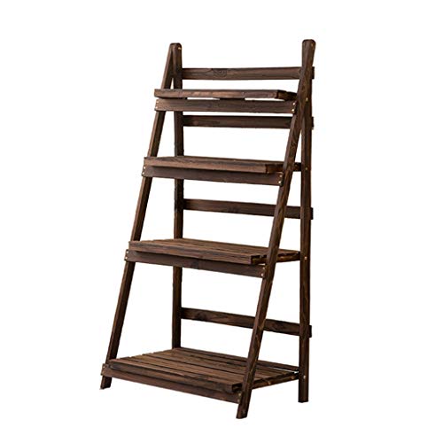 YYH Multifunction Wooden Folding Flower Pot Stand 4 Tier, Flower Plant Display Shelf Ladder Herb Holder (75L x 40W x 140H(cm))