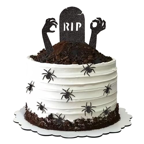 Blumomon 24Pcs Happy Halloween Cake Toppers Spider Cake Decoration Picks Halloween Theme Birthday Anniversary Babyshower Party Supplies