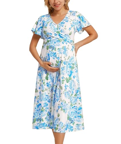 Umstands-A-Swing-Kleid mit V-Ausschnitt Rückengurt-Design bequem, atmungsaktiv Frühlingskleid geeignet zum Fotografieren beim Picknick