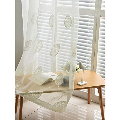 ZYY-Home curtain Blanco Voiles Cortinas Bordado Hojas Visillos Cortina