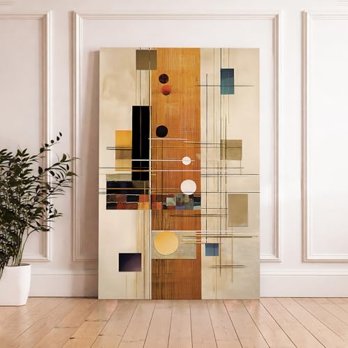 Image of Modern Abstract Stretched Canvas Painting For Living Room | Multicolor Urban Grid Stretched Canvas Wall Art For Livingroom Home Decor, Bedroom, Hallway's, Office, Hotel - 56x86 cm