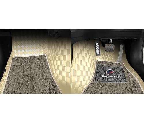 Image of Autofurnish Luxury 9D Car Mat Full Set for Hyundai Creta 2020-23 || Luxury Leather Dual-Stitch Full Set 9D Car Floor Mat || 100% Waterproof || Color : Beige Beige