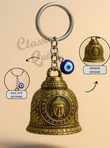Image of Evil Eye Hooked Guardian Bell Keychain - Protective Lucky Charm Bell with Clip Hook for Bike, Car, Key & Bag | Spiritual Good Luck Talisman Gift