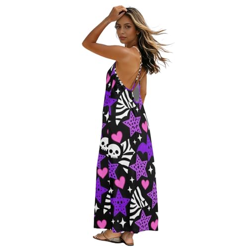 Robe dos nu Y2K violette en taille M imprimé tête de mort et léopard