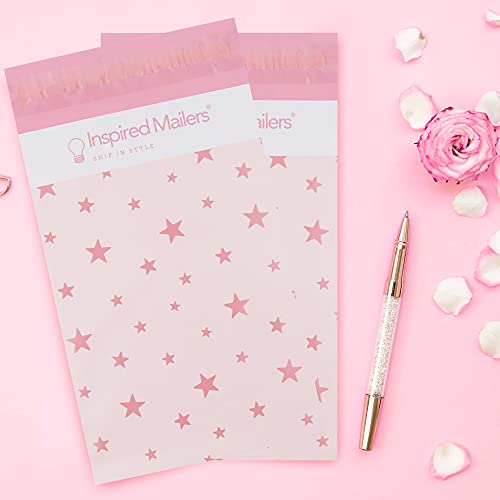 Image of Inspired Mailers - Poly Mailers 6x9-100 Pack - Rose Gold Stars Deluxe - Shipping Bags 6x9 - Packaging Bags for Shipping - Mailing Bags 6x9 - Small Poly Mailers