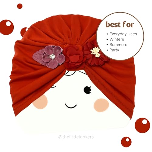 Image of THE LITTLE LOOKERS Turban Cap | Turban Knot Bow Cap | Turban Cap for New Born Kids | Cap for Baby Girl |Cap for Baby Boy | Baby Flower Turban Cap