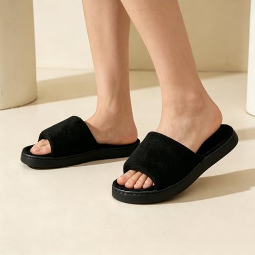NineCiFun Womens Memory Foam Open Toe House Indoor Slippers Black 7 8 — view 2