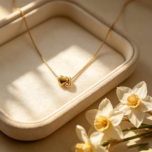 Heart Initial Necklace for Women - 14K Gold Plated Letter A-Z Pendant Necklace Dainty Heart Necklaces Tiny Initial Necklaces Birthday Gifts for Women Jewelry(Heart J Gold) by Generic - Used condition - Image 4
