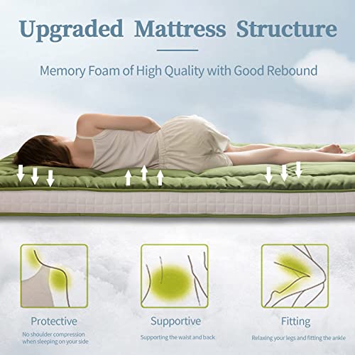 Higogogo Japanese Floor Mattress, 4 Inch Thick Foldable Futon Mattress For Floor, Korean Roll Up Sleeping Pads, Portable Folding Foam Floor Bed Tatami Mat, Shikibuton For Guest, Adults, Green, Cot #TOP3