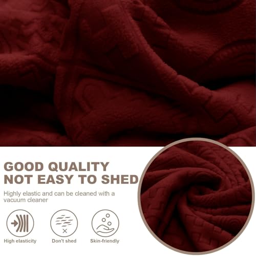 Image of Lukzer 4 Seater Pastel Deep Maroon Tribal Pattern Sofa Cover | 240 GSM Universal Stretch Fit Jacquard Fabric Couch Protector | Fully Covered Anti Slip & Washable Sofa Cover (230-300cm /SC-135-04)
