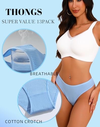 13 Pack Cotton Ribbed Underwear for Women Low Rise Bikini Breathable Sexy Cheeky Hipster Womens2
