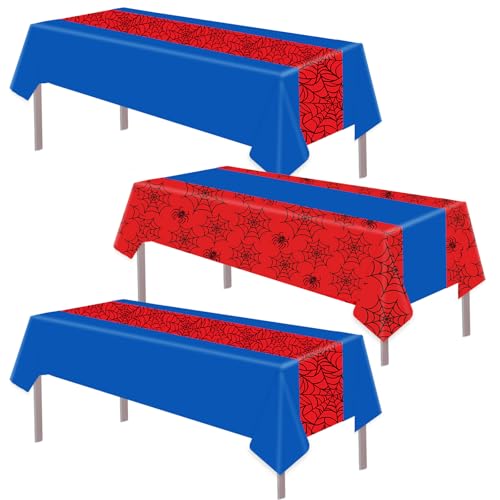 SAVITA 3uds Manteles Cumpleaños Araña, 137x274cm 2 Estilos Manteles Fiesta Impermeables No Reutilizables de Material Polietileno para Baby Shower Halloween Suministros Fiestas Cumpleaños Infantiles