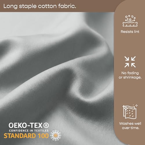 Image of SleepyCat 300TC Sateen Fitted Sheets with 1 Pillowcase | 100% Cotton Bedsheet | Buttery Soft Feel | 360 Elastic Grip | Side Pockets for Phone, Keys & Books | Denim, Single Size, 72x36 Inch