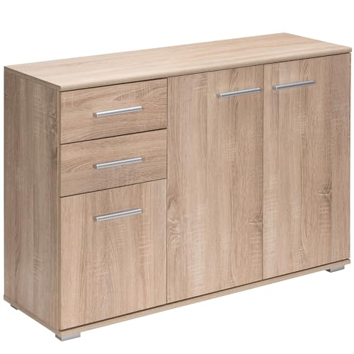 CASARIA Cassettiera Alba 3 Ante con Ripiani 2 Cassetti 107x75x35cm Comò Armadietto Ufficio Mobiletto