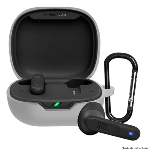 Image of Sounce Earphone Case Cover Compatible for JBL Wave Flex, Soft Silicone Skin Case Cover Shock-Absorbing Protective Case with Keychain [Front LED Visible] - Grey