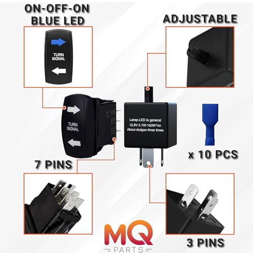 Image of Blue LED Lamp 7-PIN Turn Signal Rocker Switch (ON-Off-ON DPDT Switches) with 3-PIN CF13 Adjustable Flasher Relay for Car UTV ATV Motorcycle Truck Trailer Caravan SUV