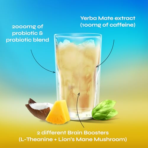 Yerba Magic - Yerba Mate Instant Tea Powder, 3-in-1 Super Drink - Clean Energy, Brain Fog Buster, and Gut Health Powered by Nootropics, Prebiotics & Probiotics | Pina Colada 30 Servings