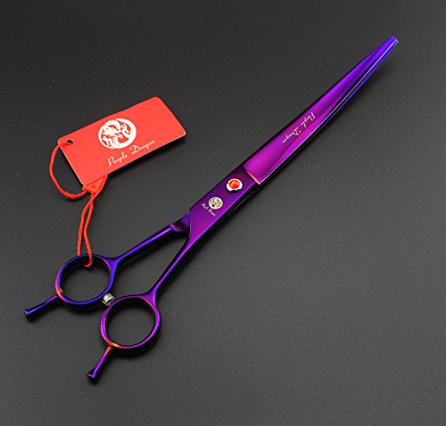 Image of Purple Dragon 8 inch 3 in 1 Professional Pet Grooming Thinning Scissors | 2 PCS Curved Shear Includes Bag, Stainless Steel, Hair Thinning Scissor /Shear Set, Perfect for Hair Stylist or Home Use