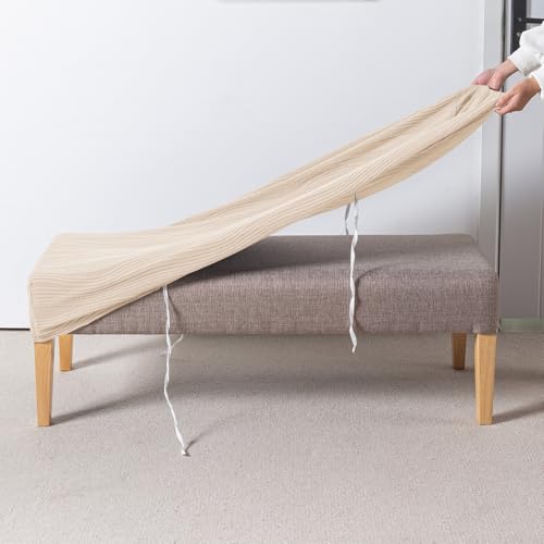 Image of HOKIPO 200gsm Knitting Jacquard Bench Cover, 'Nestiva Series', Skimmed Cream (AR-6237-CRM)
