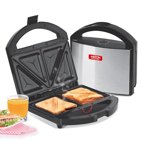 Image of Milton Grill Sandwich Maker HSM033 | 750 Watt Electric Sandwich Griller & Toaster for Home | Non-Stick Grill Plates | Auto Cut-Off | Heat Resistance Body, Cool Touch Handle | 2-Year Warranty | Silver