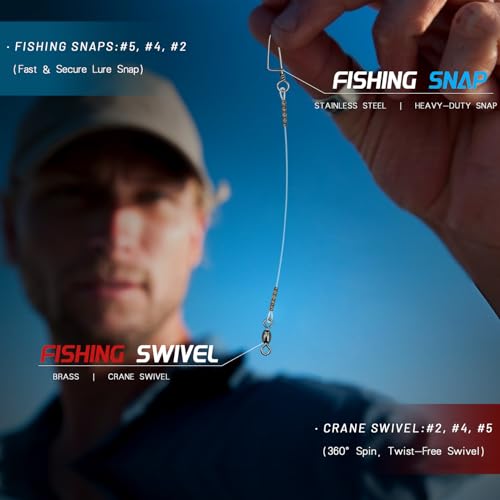 Fishing Fluorocarbon Leader with Crane Swivel and Snaps - Heavy Duty 20-80lb Fluorocarbon Leader Connects Lures, Bait, or Hooks for Saltwater & Freshwater Fishing by Vipfish - Image 3