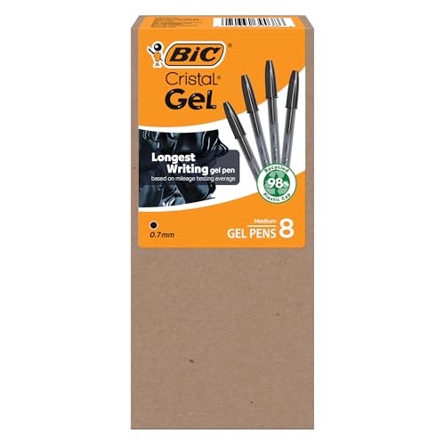 Image of BIC Cristal Gel Pens, Medium Point, 0.7 mm, Ultra Smooth, Black, 8-Count
