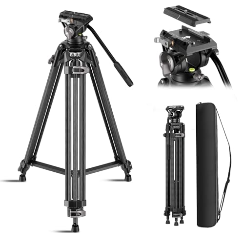 Image of SIRUI Quick Release Carbon Fiber Video Tripod, 73" Heavy Duty Tripod with Fluid Head and One-Step QR Plate Locking System, Professional for DSLR Cameras Camcorders, Max Load 33lbs / 15kg, AVT-12